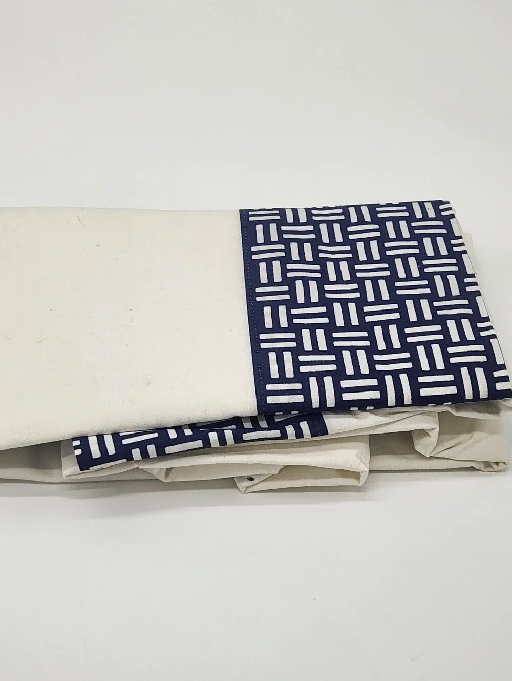 Ralph Lauren King Pillowcases Set of 2 Navy Basketweave Trim White